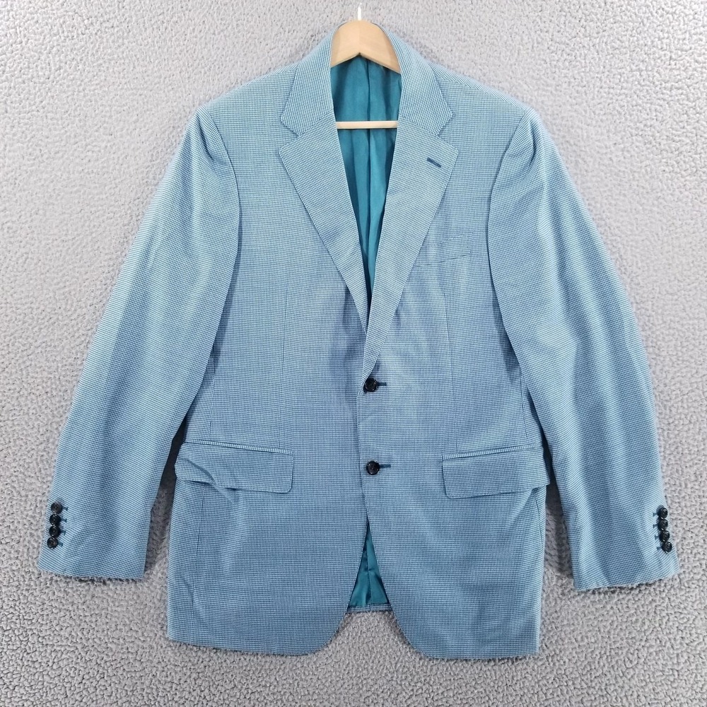 Canali Blazer EU 50 Teal Houndstooth Slim Tailored Wool Italy Sport Coat 40R